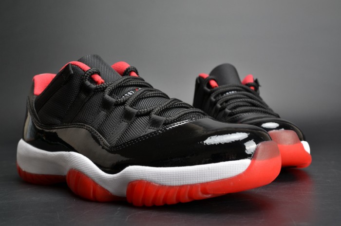 air jordan 11 retro low "bred" black/ red mens 528895-012