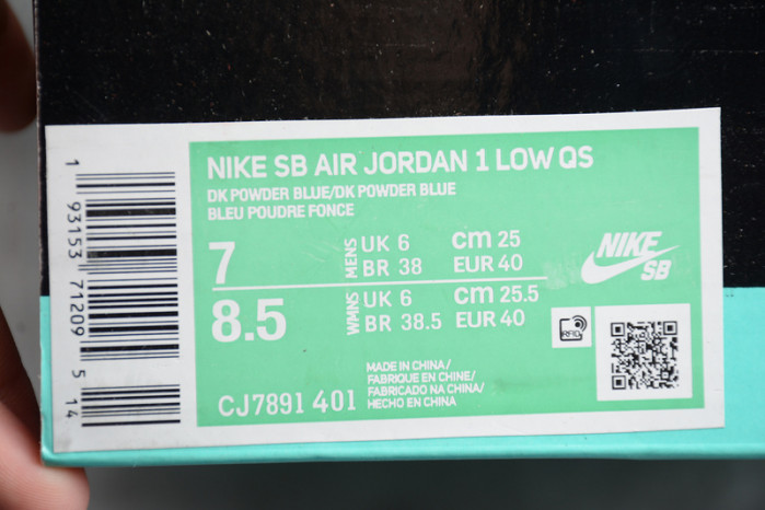 air jordan 1 low nike sb dark powder blue cj7891-401