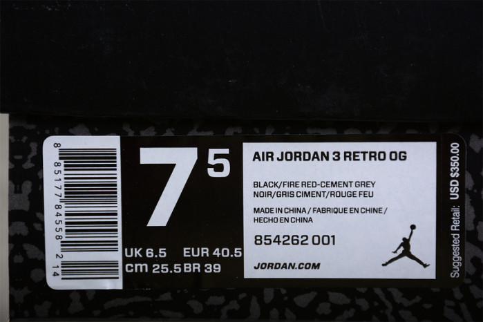 Air Jordan 3 “Black Cement” 2018 854262-001